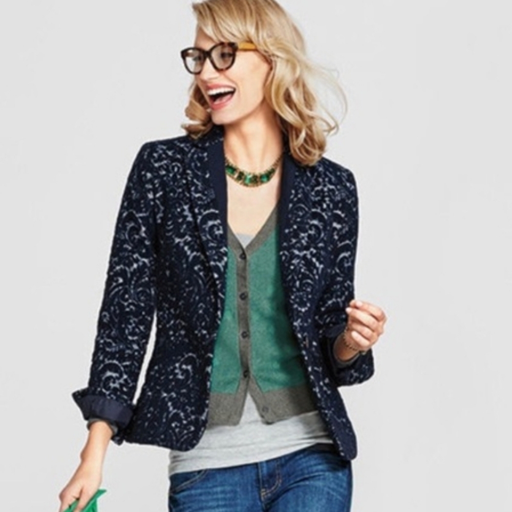 CAbi Navy Jaquard Patterned Blazer